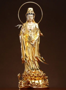 台湾纯铜贴金西方三圣佛像家用