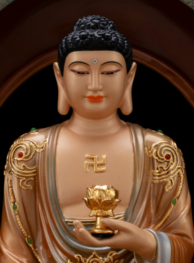 纯铜丹彩贴金西方三圣佛像家用