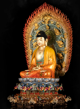 全铜珐琅彩娑婆三圣佛像家用供奉