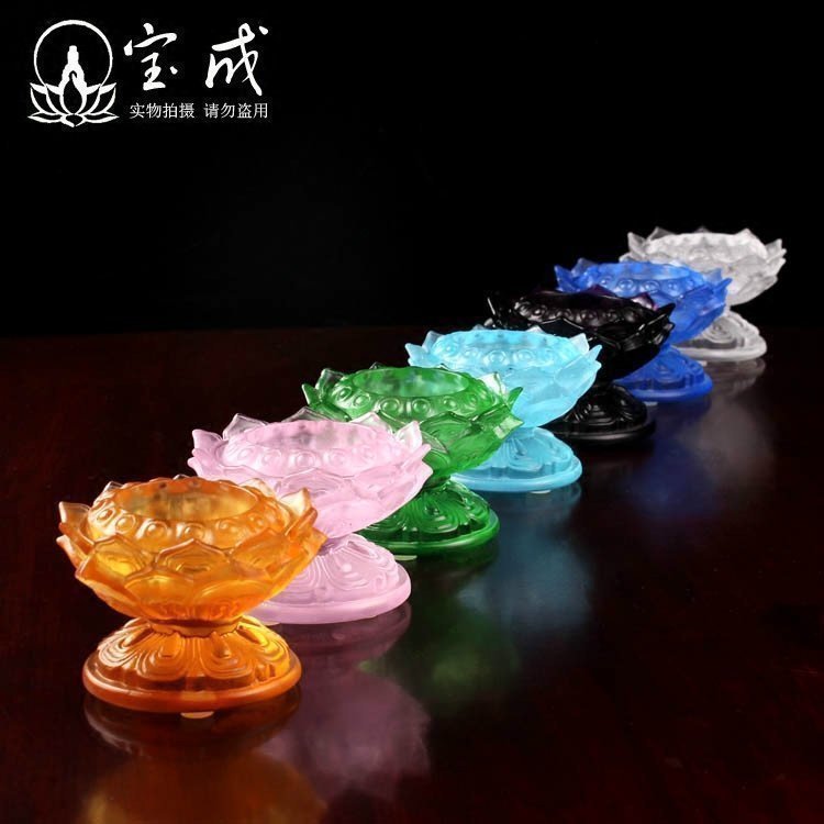 寶成佛具佛教用品 臺灣七彩琉璃蓮花供燈燈座酥油燈佛燈底座燭臺