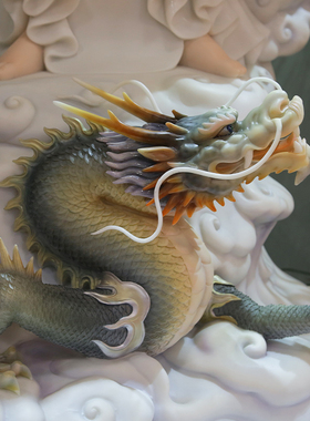 汉白玉南海骑龙乘龙观音佛像站像