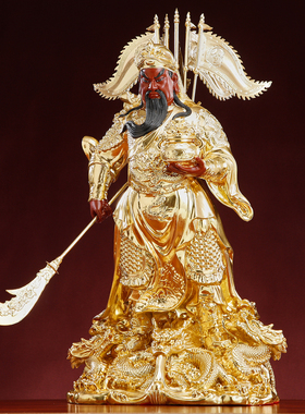 纯铜提刀九龙武财神关公摆件