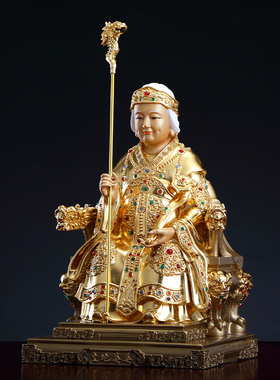 台湾纯铜贴金镶宝土地公婆神像