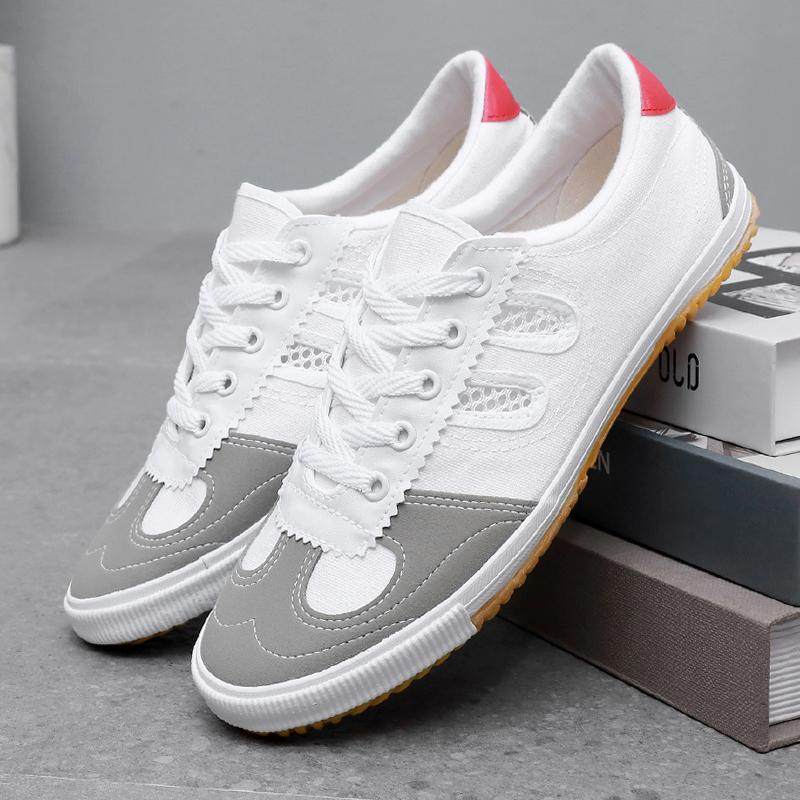 排球鞋男女通用小白鞋牛筋底防滑软底工作鞋体考透气运动鞋帆布鞋