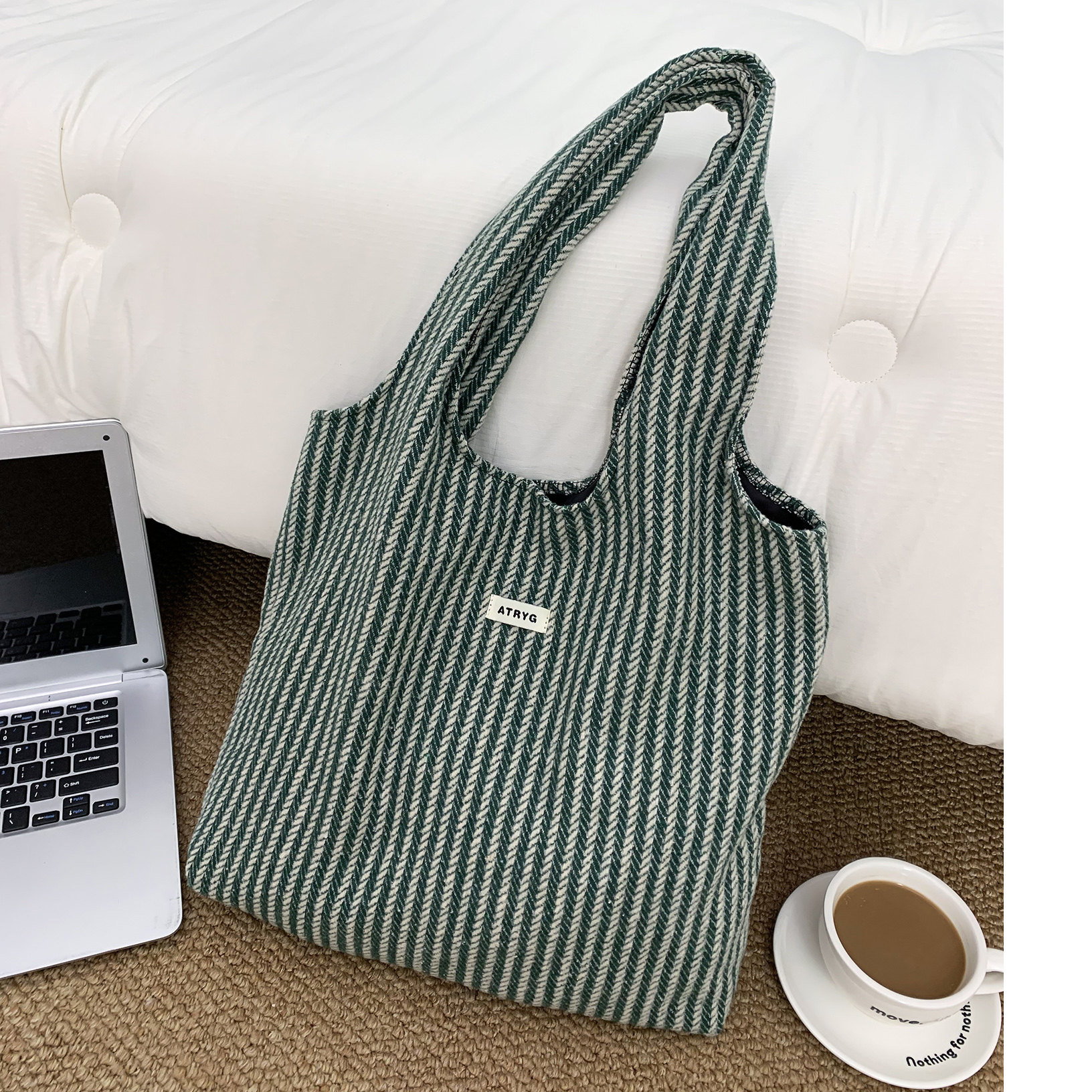 2025秋冬包包大容量条纹毛呢帆布托特包男女同款单肩包小众简约,淘宝优惠券,粉丝福利购,淘宝优惠卷