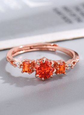 新品日系宫廷风精工镶嵌石榴石中古戒指女士开口可调节复古气质款