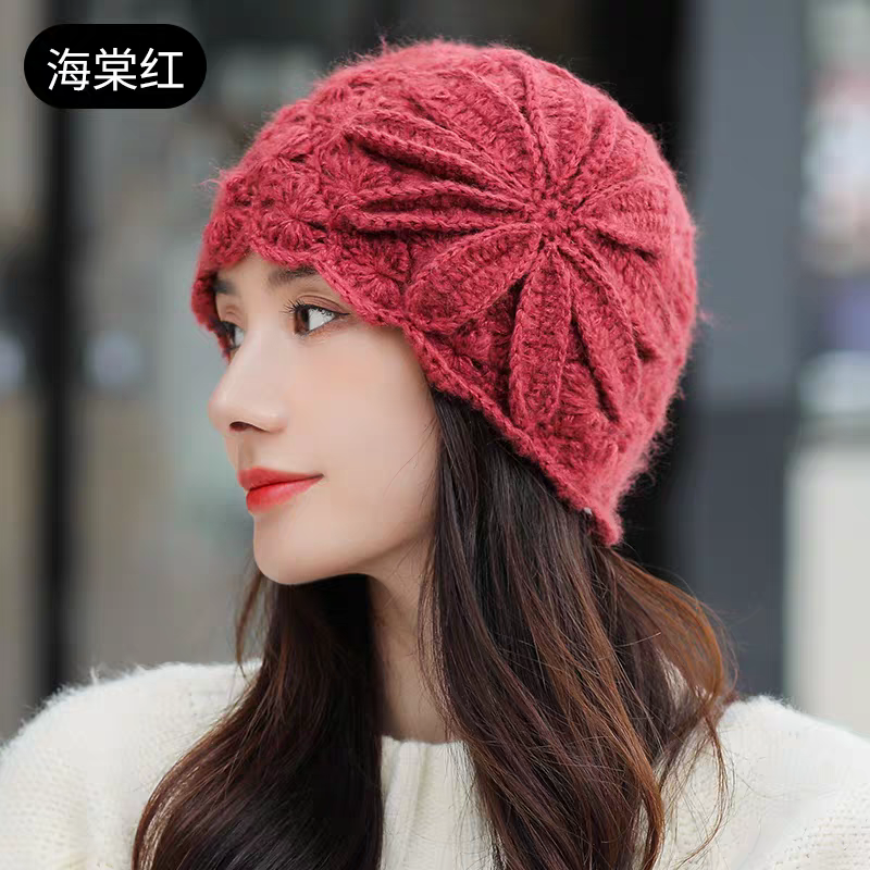 新款秋冬时尚女帽经典气质女人味十足复古优雅手工大花朵包头帽日