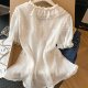 ເສື້ອຍືດຄໍ V-neck lace ທີ່ມີຄຸນນະພາບສູງ embroidered top