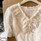 ເສື້ອຍືດຄໍ V-neck lace ທີ່ມີຄຸນນະພາບສູງ embroidered top