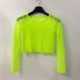 Long-sleeved European and American style large mesh hollow short women's T-shirt