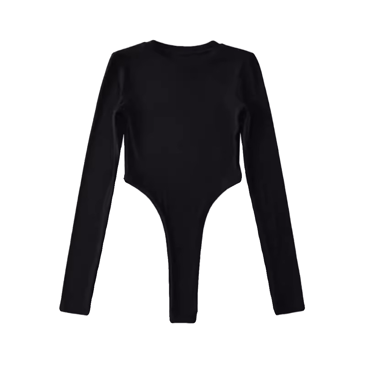 欧美秋季新品圆领高叉露腰连体长袖T恤纯色弹力修身连身连裆上衣 - 图3