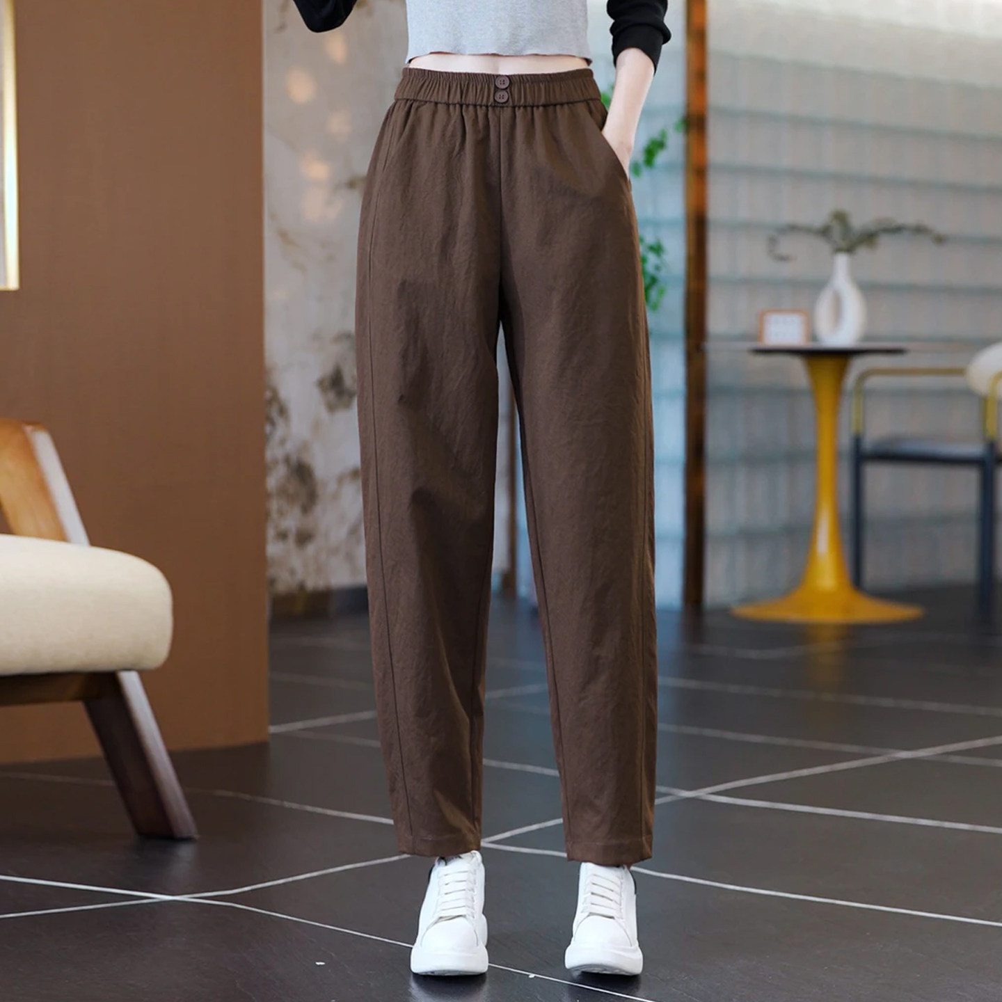 清仓捡漏纯棉休闲工装哈伦裤女秋冬新款宽松高腰保暖小脚直筒长裤,淘宝优惠券,粉丝福利购,淘宝优惠卷
