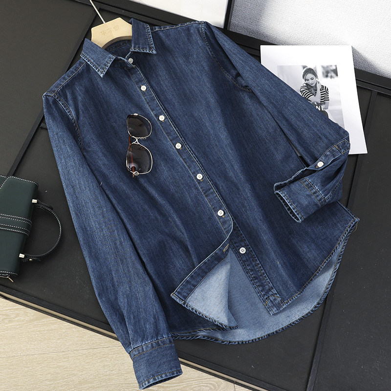 华子家 老钱风复古小马刺绣纯棉长袖牛仔衬衫女秋季休闲外套44148