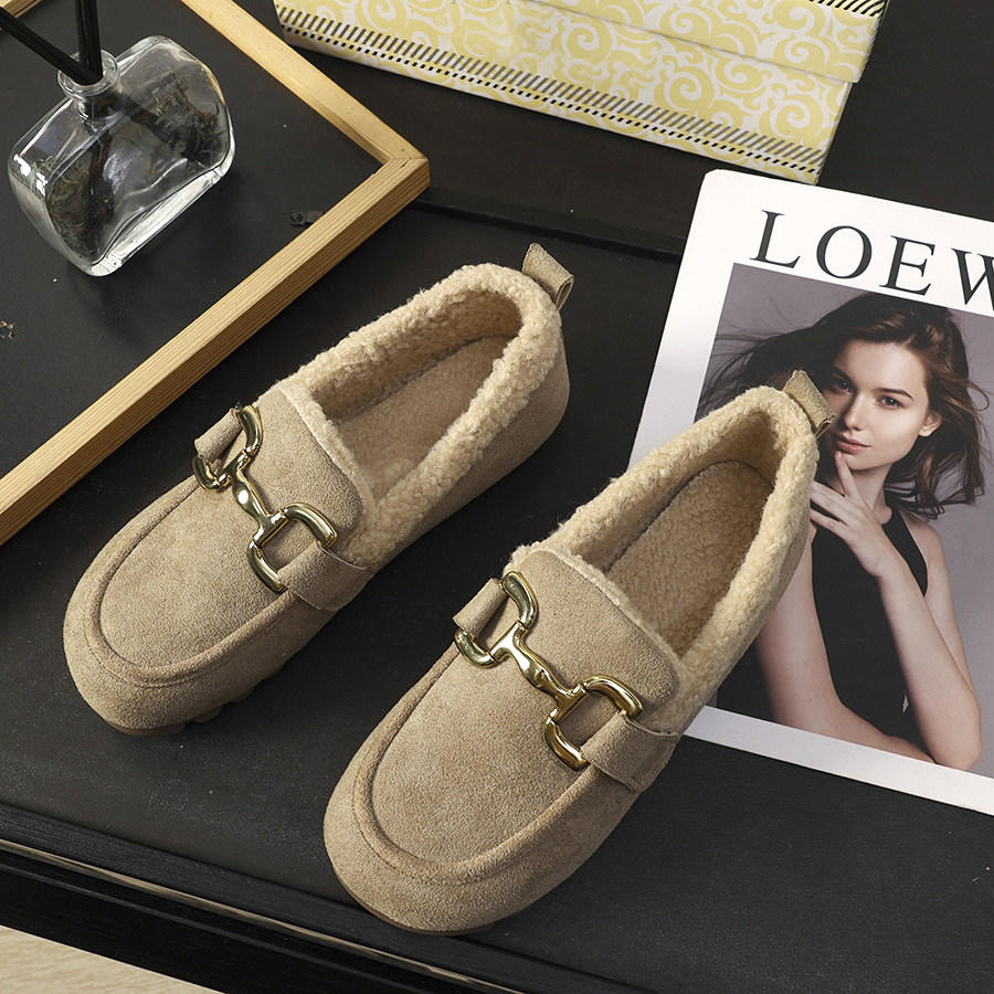 华子家 复古加绒勃肯鞋女外穿2025冬季新款豆豆鞋毛毛鞋棉鞋45293,淘宝优惠券,粉丝福利购,淘宝优惠卷