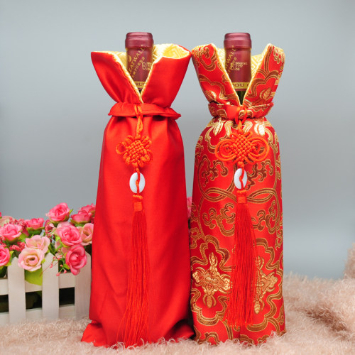 酒瓶套红酒套酒瓶衣服盲品袋酒瓶包装织锦缎绸缎中式家居 - 图0