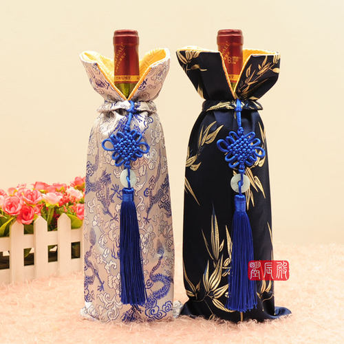 酒瓶套红酒套酒瓶衣服盲品袋酒瓶包装织锦缎绸缎中式家居 - 图2