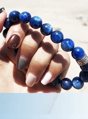 天然猫眼蓝晶手链单圈圆珠情侣手串掌柜原创设计首饰