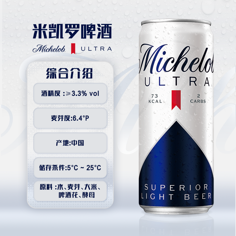 百威英博精酿米凯罗0糖轻低卡清爽啤酒330ml*6听罐聚会整箱批发