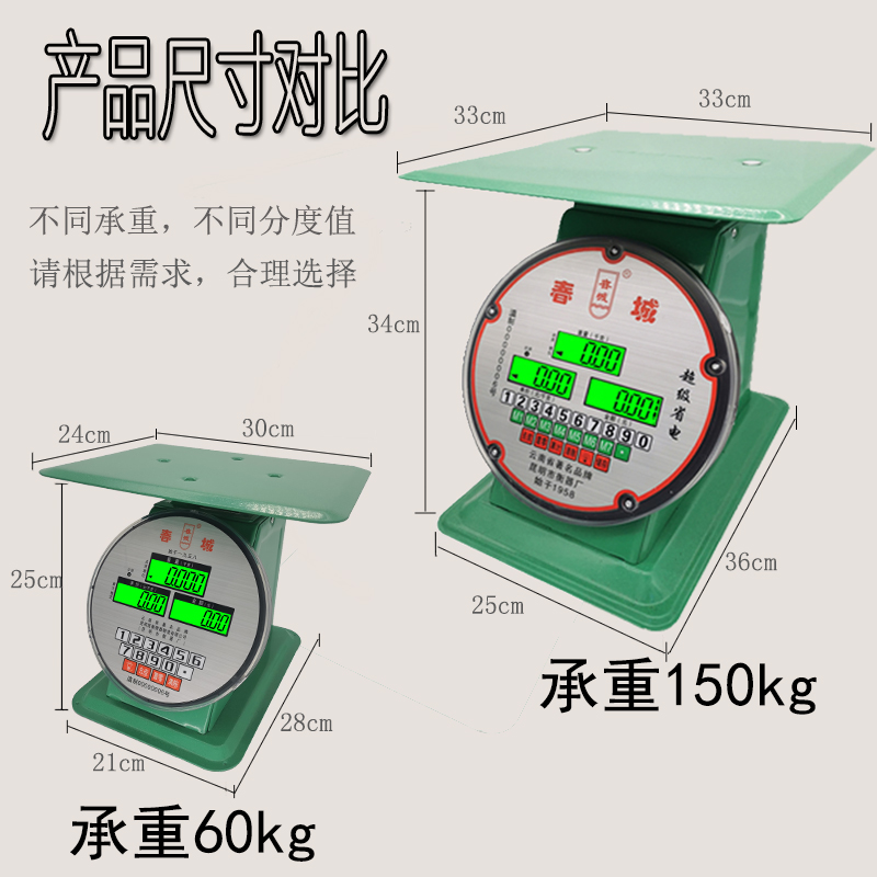 春城牌150kg电子秤100kg圆盘称平秤指针弹簧秤电子机械老式度盘秤 - 图1