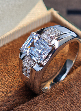 高级感设计925银镀金莫桑戒指男
