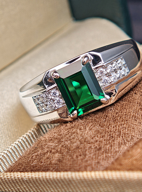 925纯银镀金绿宝石男士戒指