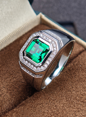 包镶工艺925银绿宝石男戒指