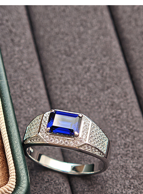 豪华轻奢培育蓝宝石925纯银戒指