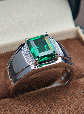 纯银镀金绿尖晶宝石戒指