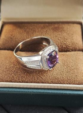 时尚男士925银天然紫水晶戒指
