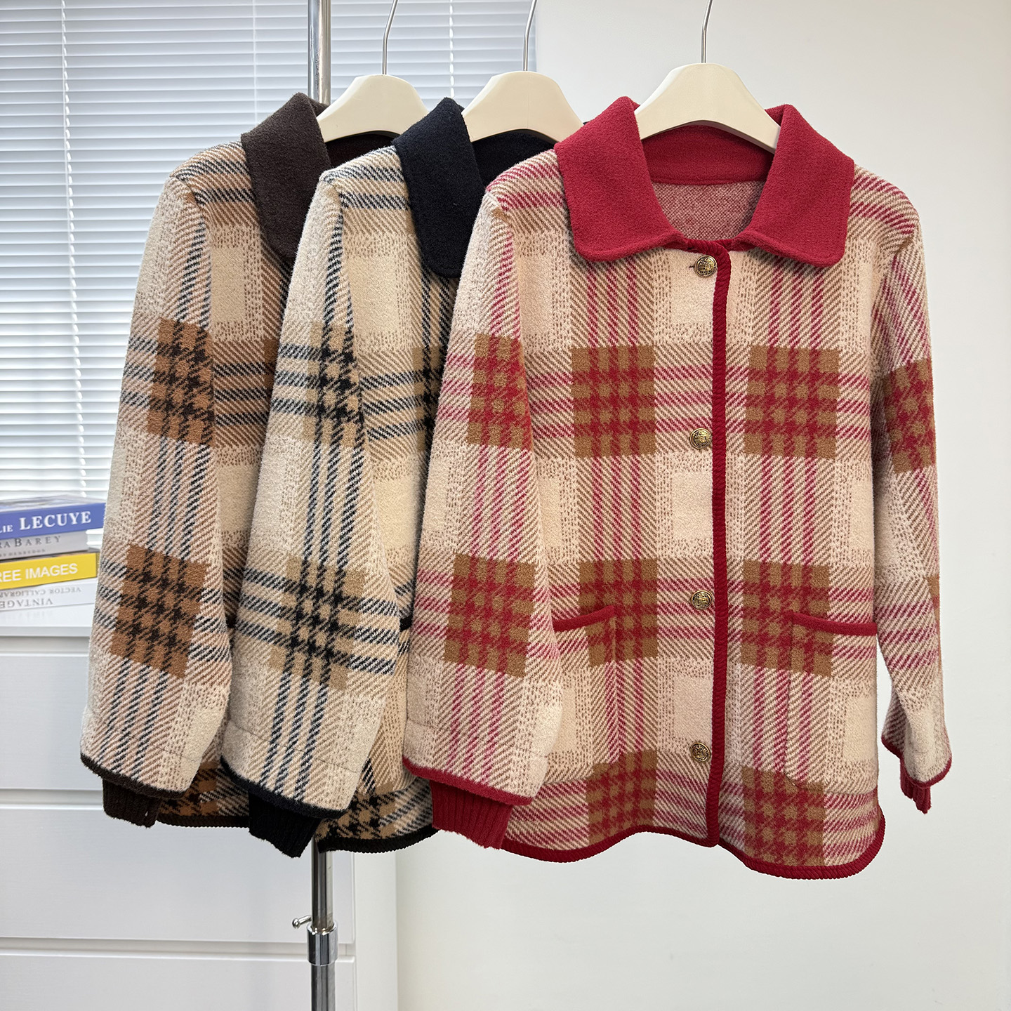 妈妈装秋冬季格子外套衣女中老年时尚女装针织毛衣宽松大码上衣服 - 图3