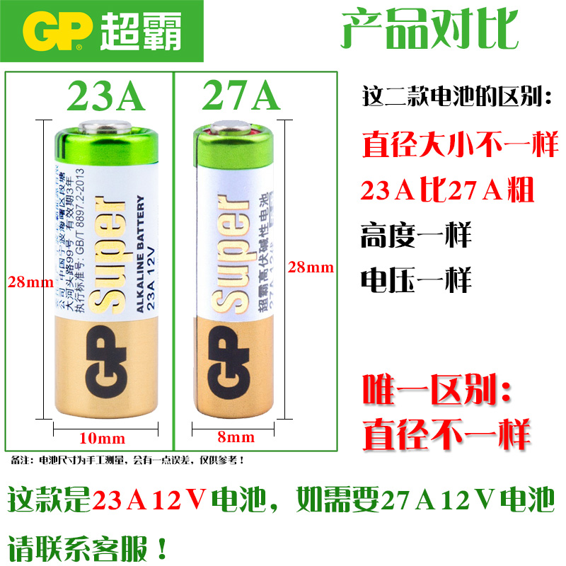 GP超霸 23a12V碱性电池 A23S A23AE 433遥控器门铃电池 L1028电池-图2