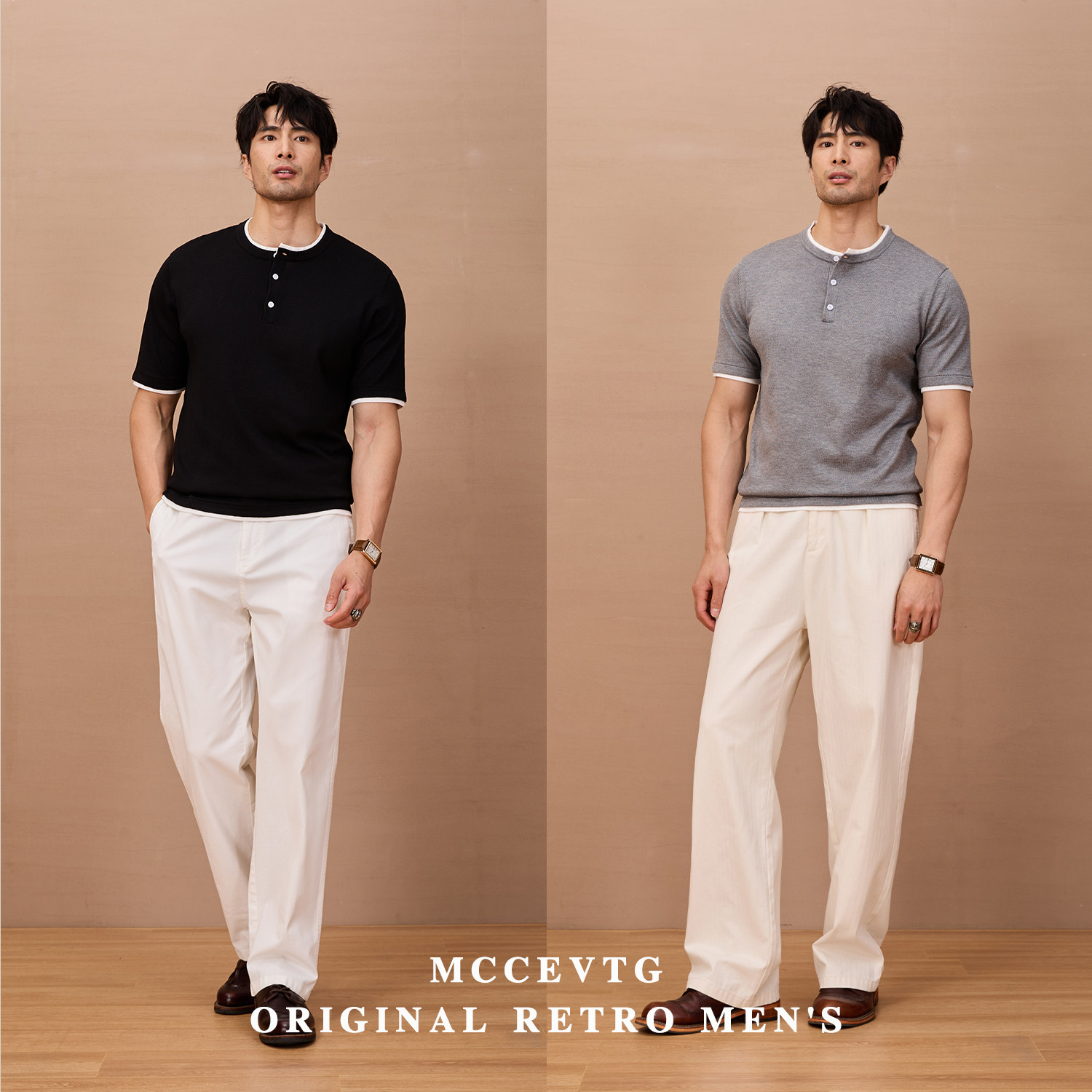 MCCEVTG意式老钱 假两件复古亨利领针织短袖T恤美式纯色休闲春夏,淘宝优惠券,粉丝福利购,淘宝优惠卷