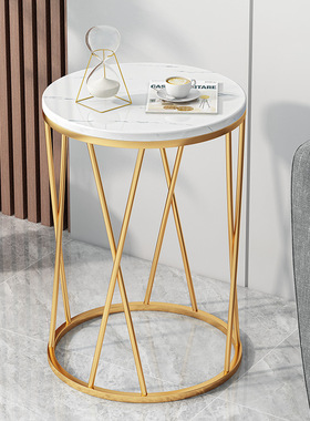 铁艺茶几客厅家用小户型小桌子阳台咖啡桌大理石纹小圆桌
