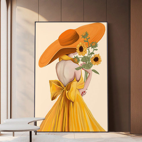 客厅装饰画向日葵玄关壁画吹泡泡女孩艺术现代轻奢走廊尽头挂画 - 图2