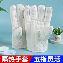 Five-finger lengthened oven microwave oven high temperature resistant and burn-proof and abrasion-resistant insulation thickened labor protection industrial baked gloves