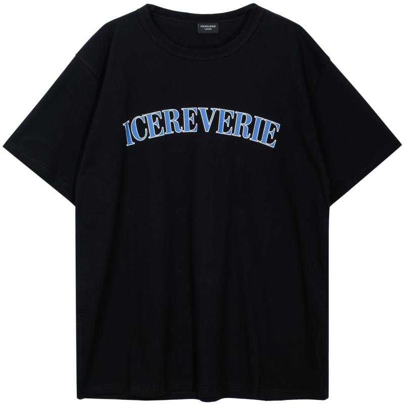 ICEREVERIE 夏季国潮T恤男潮牌街头情侣圆领印基础LOGO印花短袖 - 图3