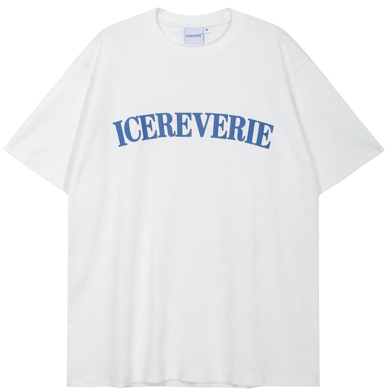 ICEREVERIE 夏季潮流衣服圆领印花纯色新疆棉打底衫宽松短袖t恤男 - 图3