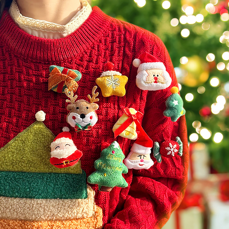 圣诞节胸针女可爱毛绒圣诞树装饰礼物围巾服装别针配饰儿童小礼品,淘宝优惠券,粉丝福利购,淘宝优惠卷