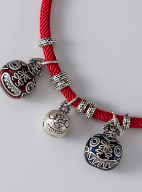 999足银一家三口吞金兽红绳手链