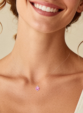 925纯银2克拉粉色钻石隐形项链人鱼的眼泪甜美公主风多巴胺吊坠女