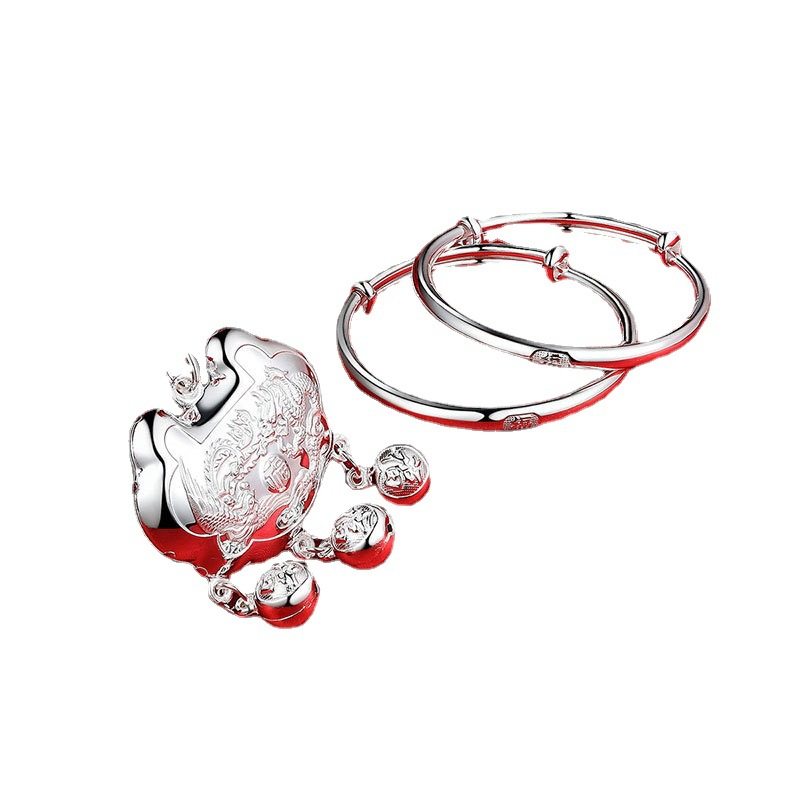 9999足银宝宝银饰礼盒套装平安锁手镯福字长命锁婴儿满月生日礼物,淘宝优惠券,粉丝福利购,淘宝优惠卷