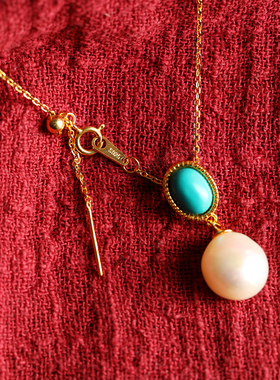 巴洛克珍珠吊坠宫非宫绿松石项链