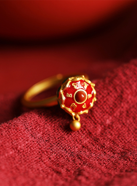 六字箴言戒指珐琅彩纯银莲花开口