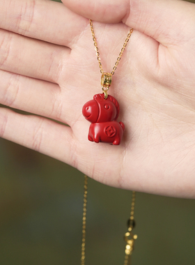 新年马上有钱朱砂小马纯银项链女