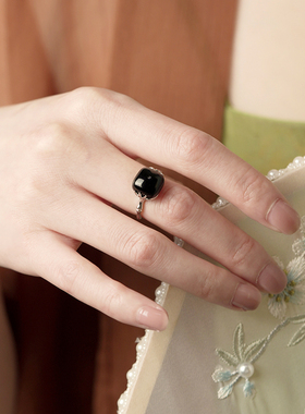 国风黑玛瑙纯银竹节戒指