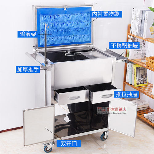 医院不锈钢抢救车多功能ABS医疗麻醉翻盖药品急救车医用推车加厚 - 图0