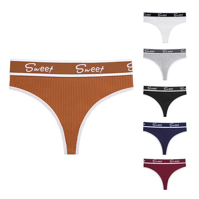 Mid-waist European and American lettering, wide-brim, tummy-controlling, comfortable thong