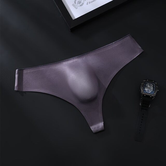 Sexy lace edge seamless ice silk men's thong
