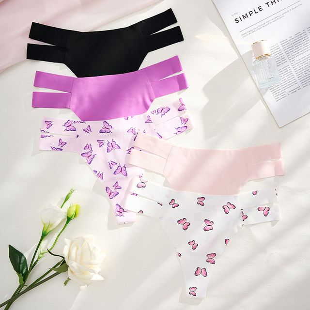 Sexy Butterfly Print Low Waist Seamless Large Size Thong