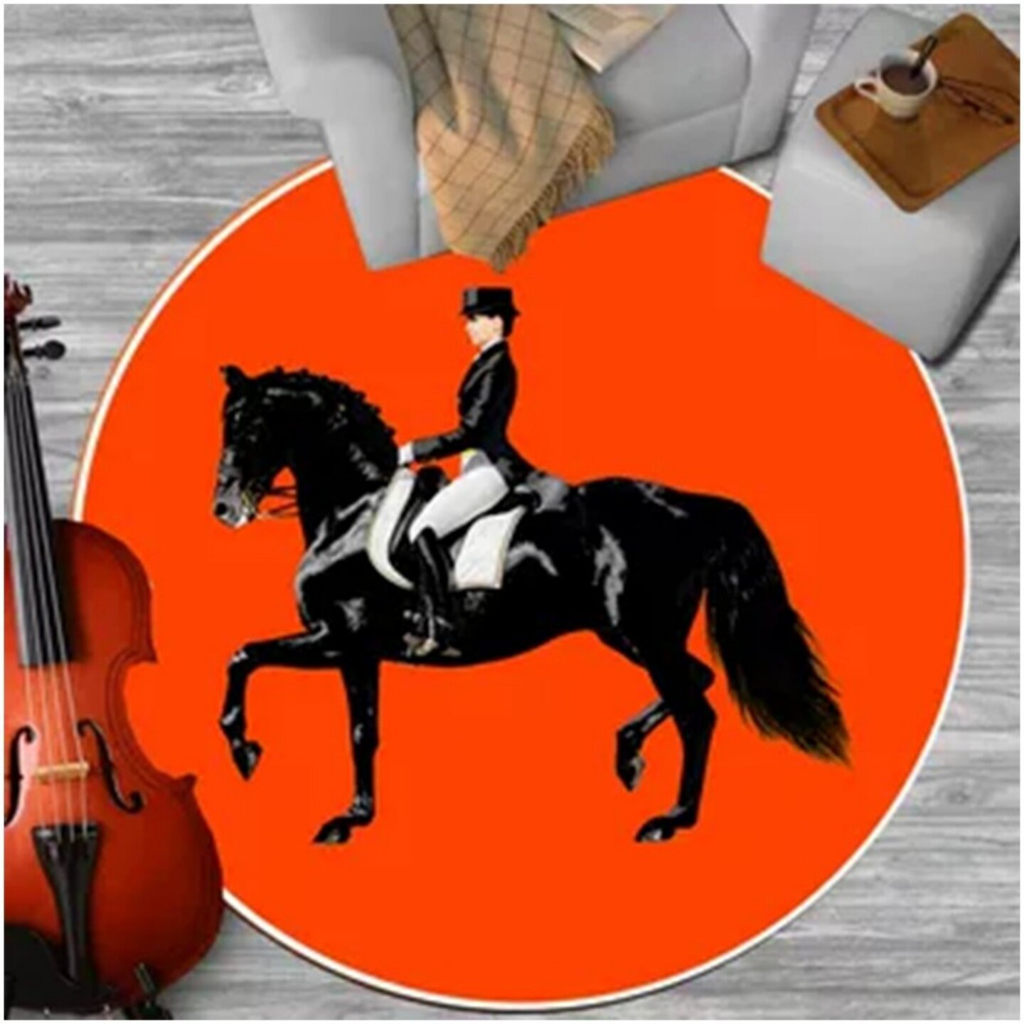 美式轻奢网红圆形地毯潮牌橙色衣帽间高级客厅卧室电脑椅转椅地垫